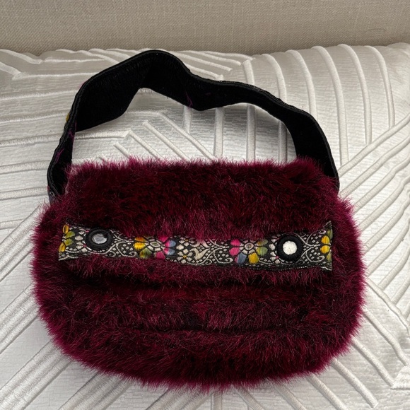 Queen Bee USA Handbags - Queen Bee USA Faux Fur Shoulder Bag with Floral Trim
